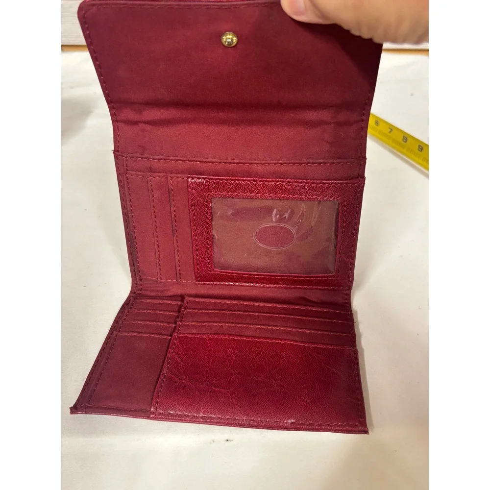 Liz Claiborne Womens Trifold Wallet Burgundy Red Faux Leather LC Logo Hardware